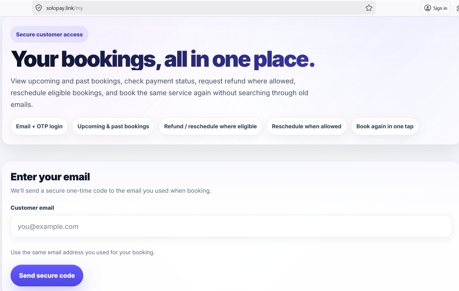 SoloPayLink customer portal preview
